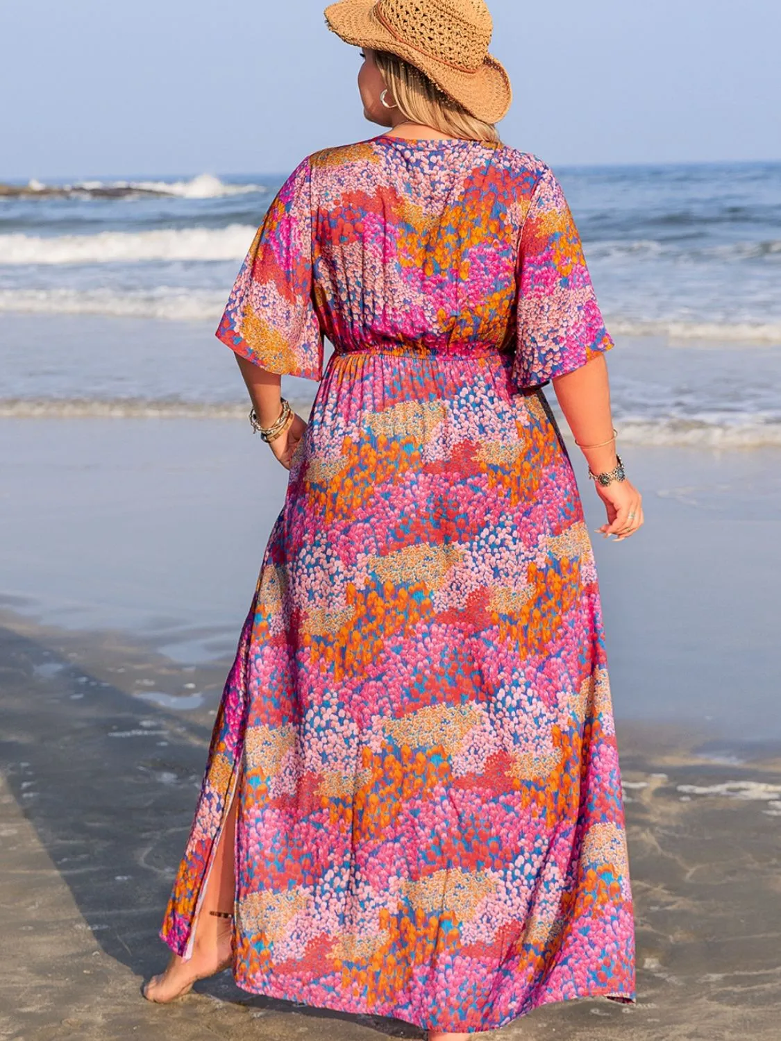 Elegant Floral Half Sleeve Dress (XL - 4X)