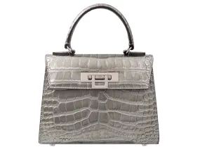 Fonteyn Midi Orinoco 'Croc' Print Calf Leather Handbag - Silver