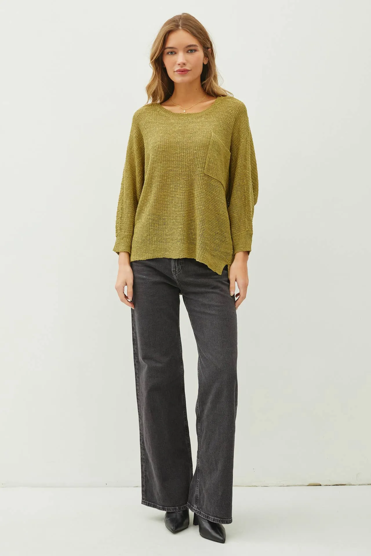 FRONT POCKET DOLMAN LONG SLEEVE KNIT SWEATER