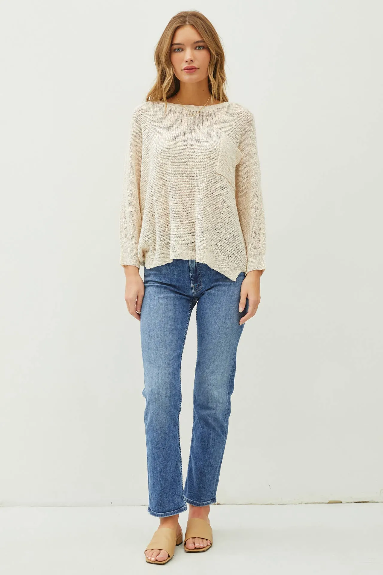 FRONT POCKET DOLMAN LONG SLEEVE KNIT SWEATER