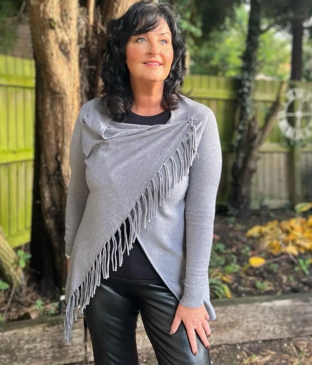 Grey Tassel Wrap Cardigan