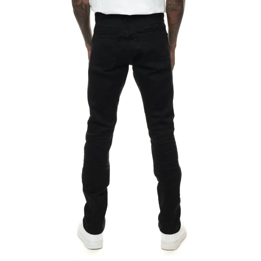 Heavy Rip Repair Slim Tapered Jeans - Jet Black