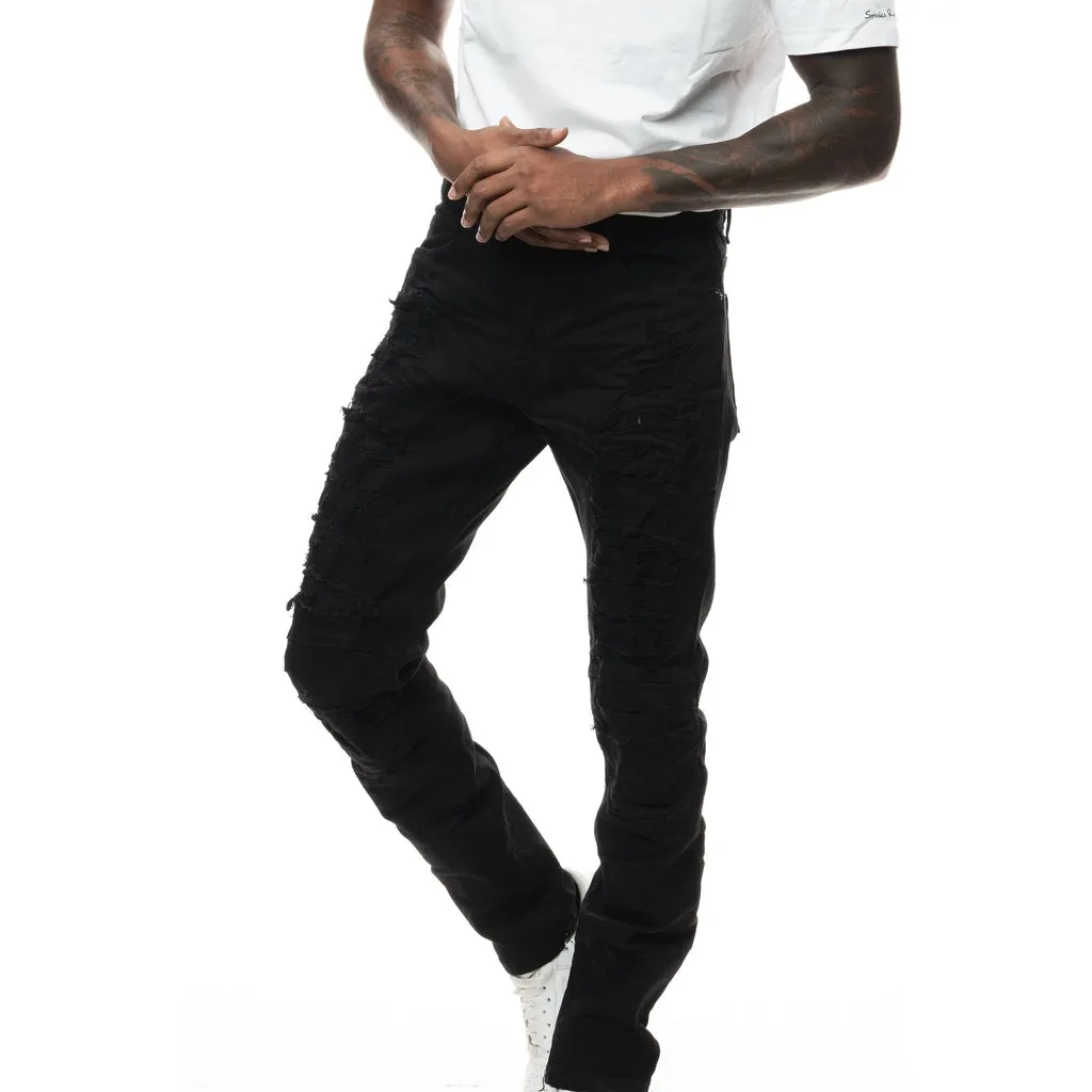 Heavy Rip Repair Slim Tapered Jeans - Jet Black