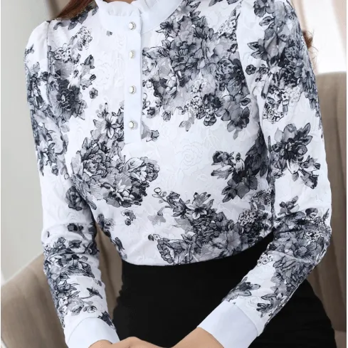 HIGH COLLAR CROCHET LACE FLORAL BLOUSE