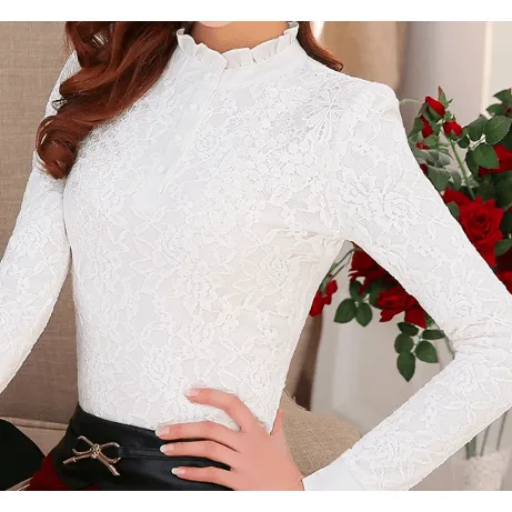 HIGH COLLAR CROCHET LACE FLORAL BLOUSE