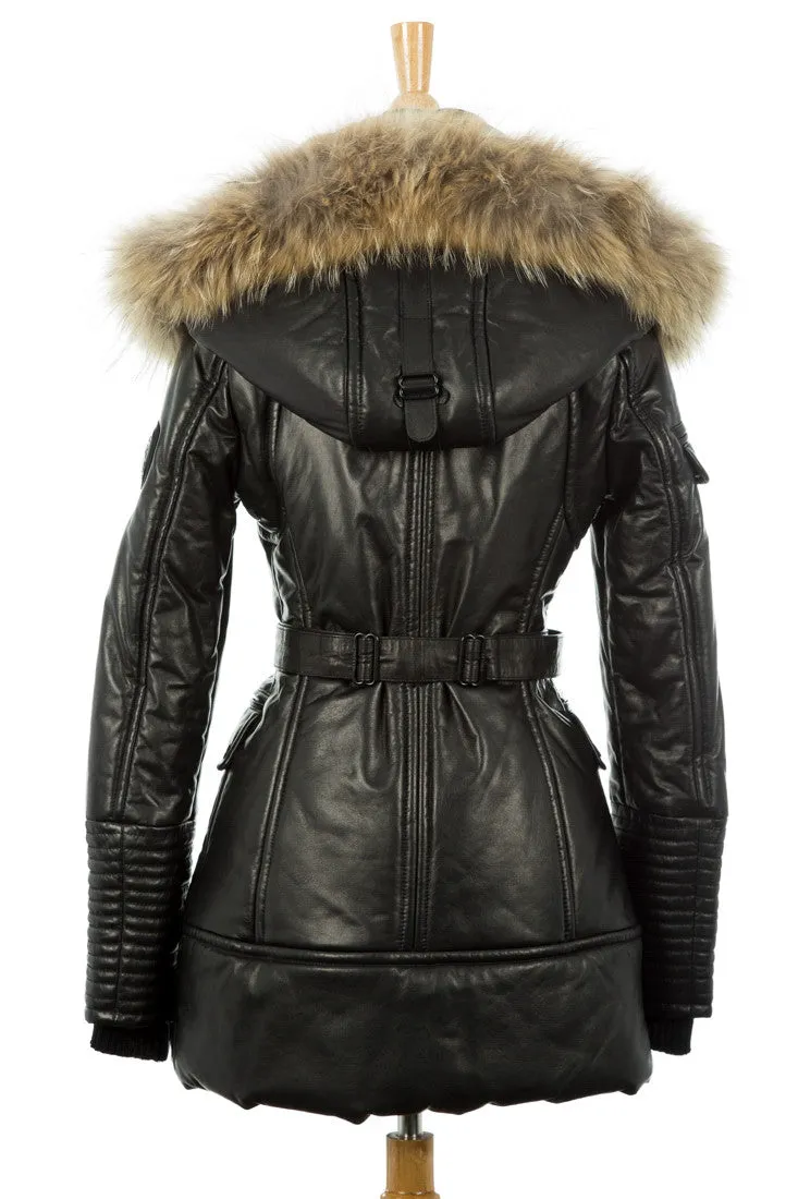 Jenny Leather Parka With Fur Trim