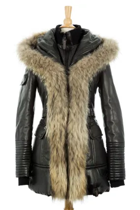 Jenny Leather Parka With Fur Trim