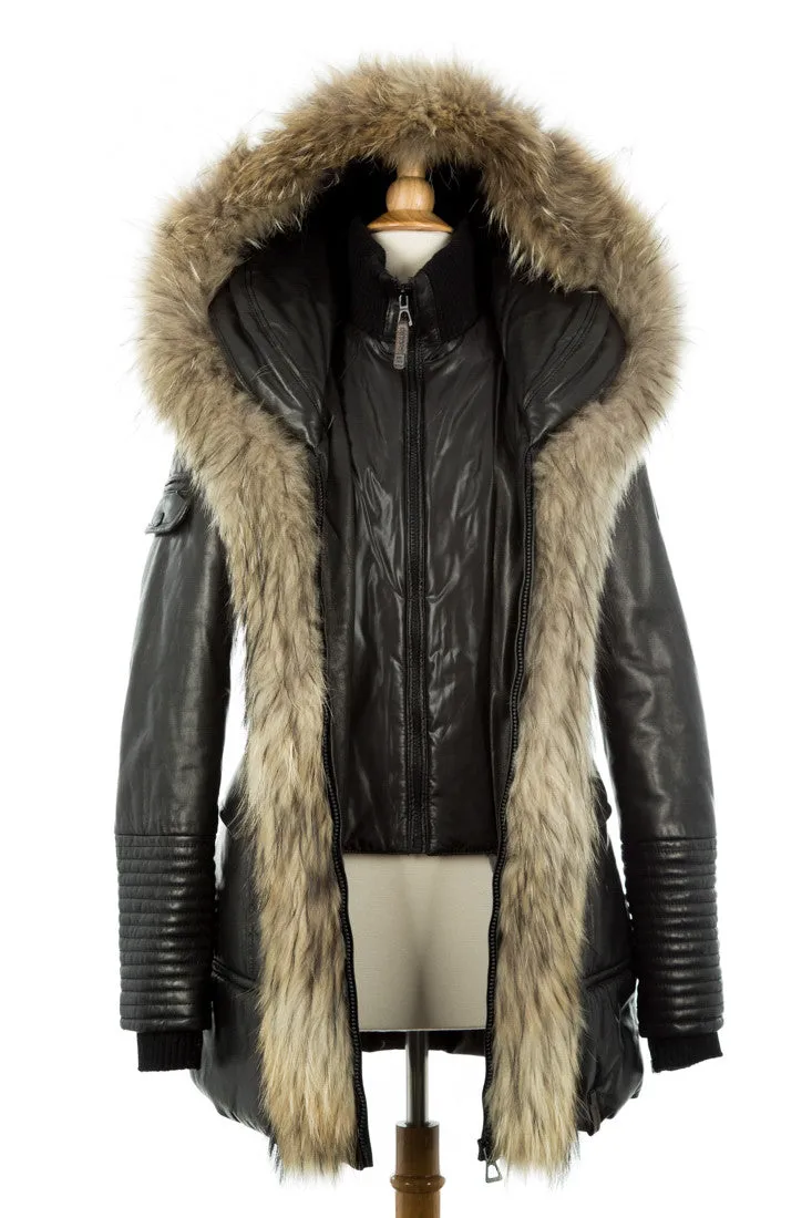 Jenny Leather Parka With Fur Trim