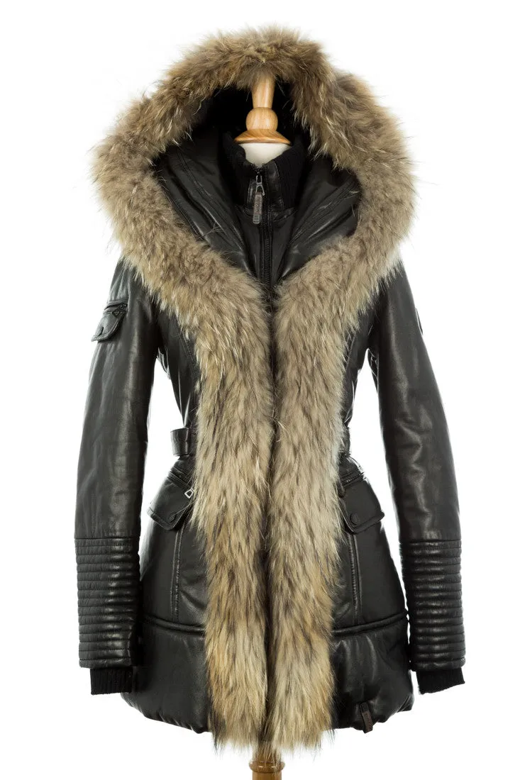 Jenny Leather Parka With Fur Trim