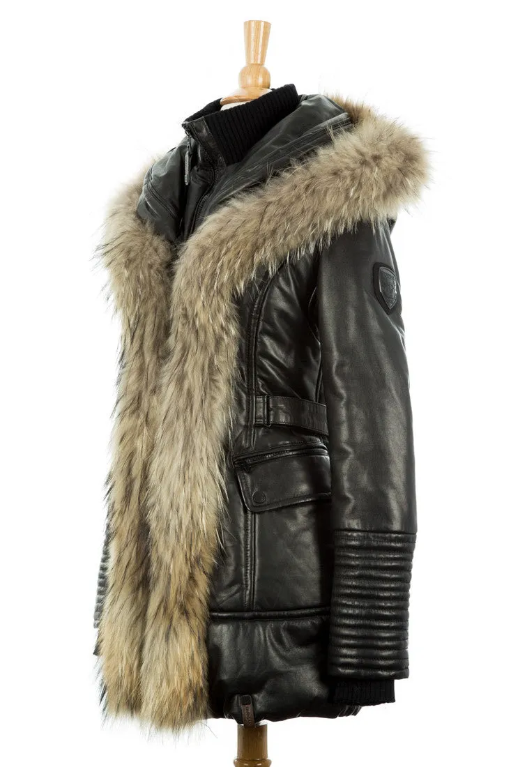 Jenny Leather Parka With Fur Trim