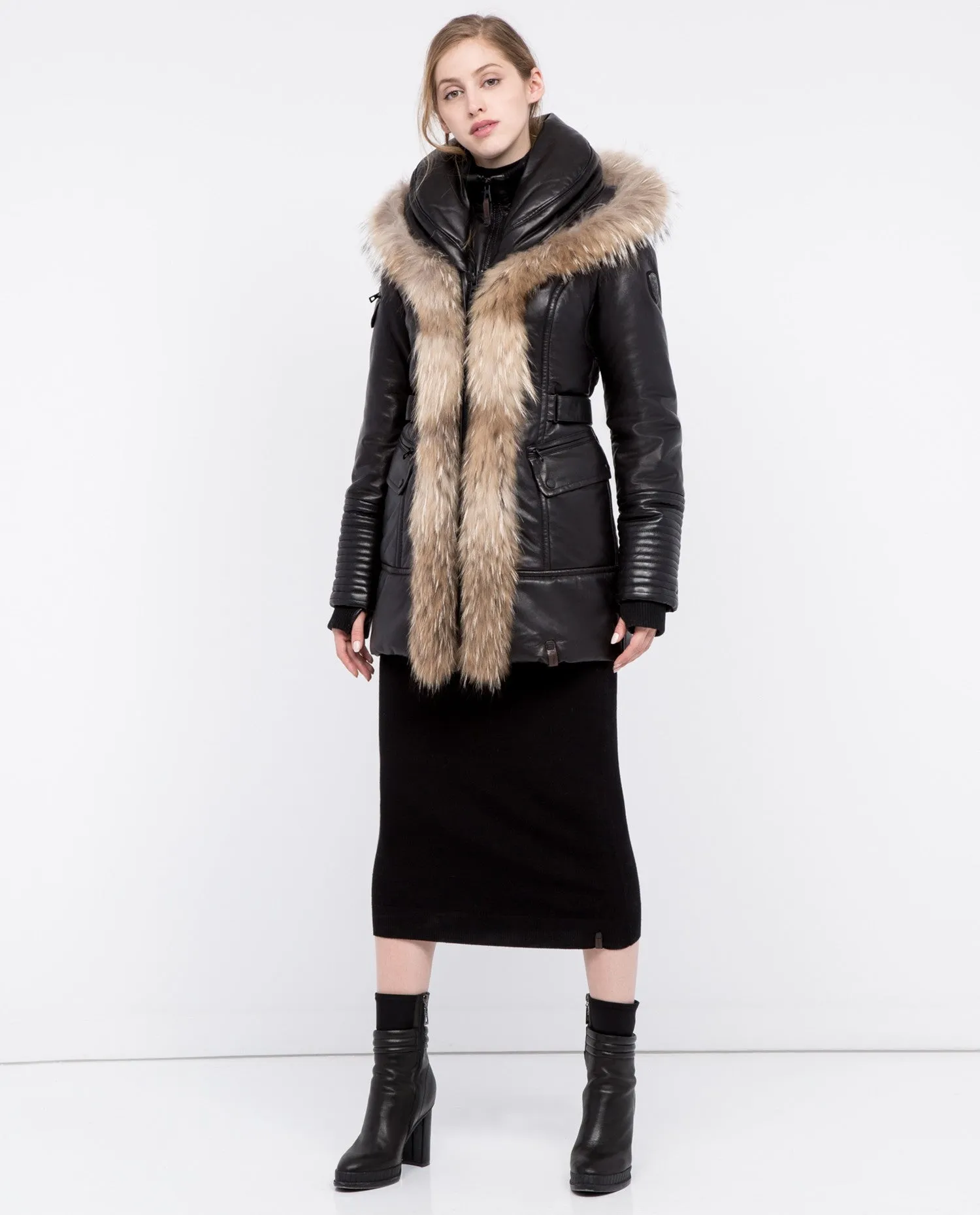 Jenny Leather Parka With Fur Trim