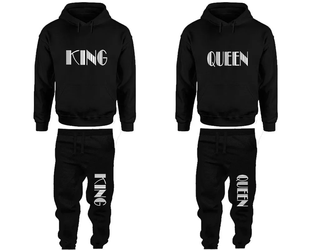 King Queen Couple Matching Top Bottom Set Pullover Hoodies and Jogger Pants