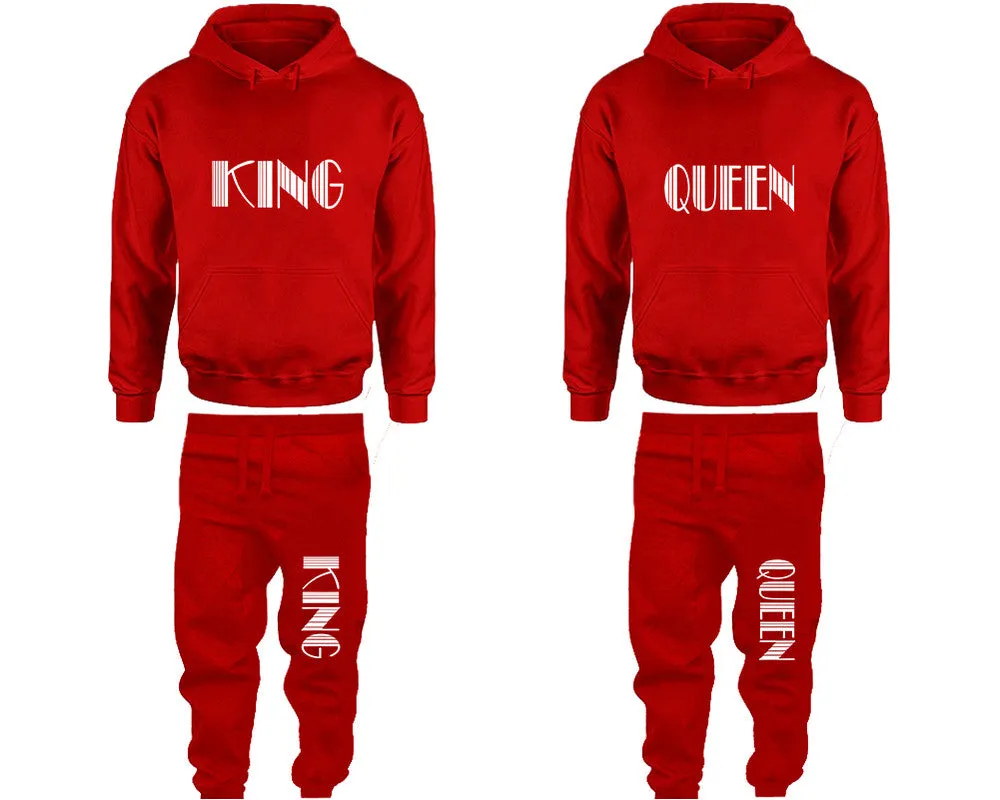 King Queen Couple Matching Top Bottom Set Pullover Hoodies and Jogger Pants