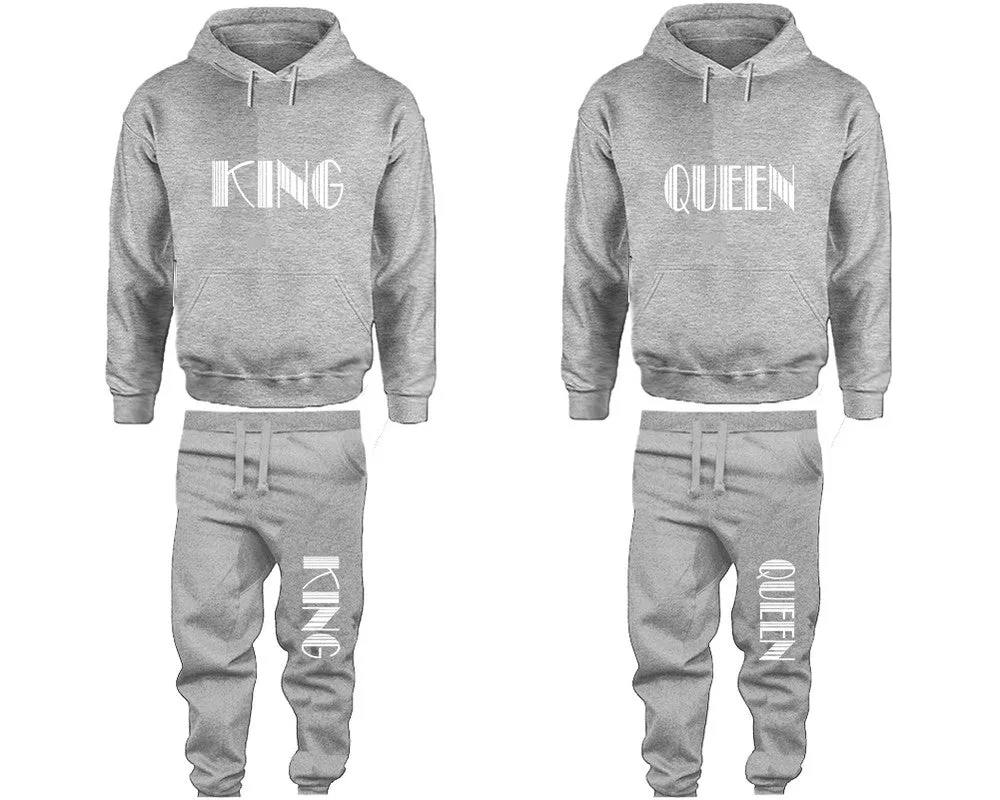 King Queen Couple Matching Top Bottom Set Pullover Hoodies and Jogger Pants