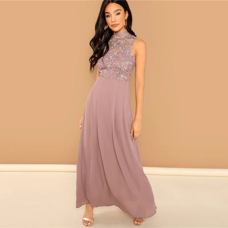 Lace Overlay Bodice Maxi