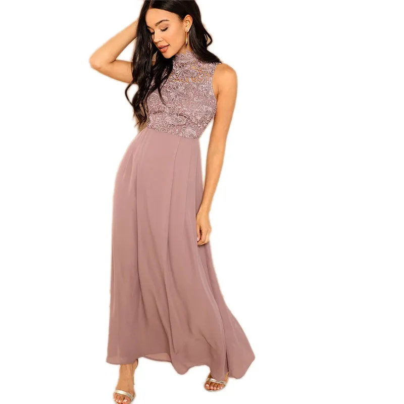 Lace Overlay Bodice Maxi