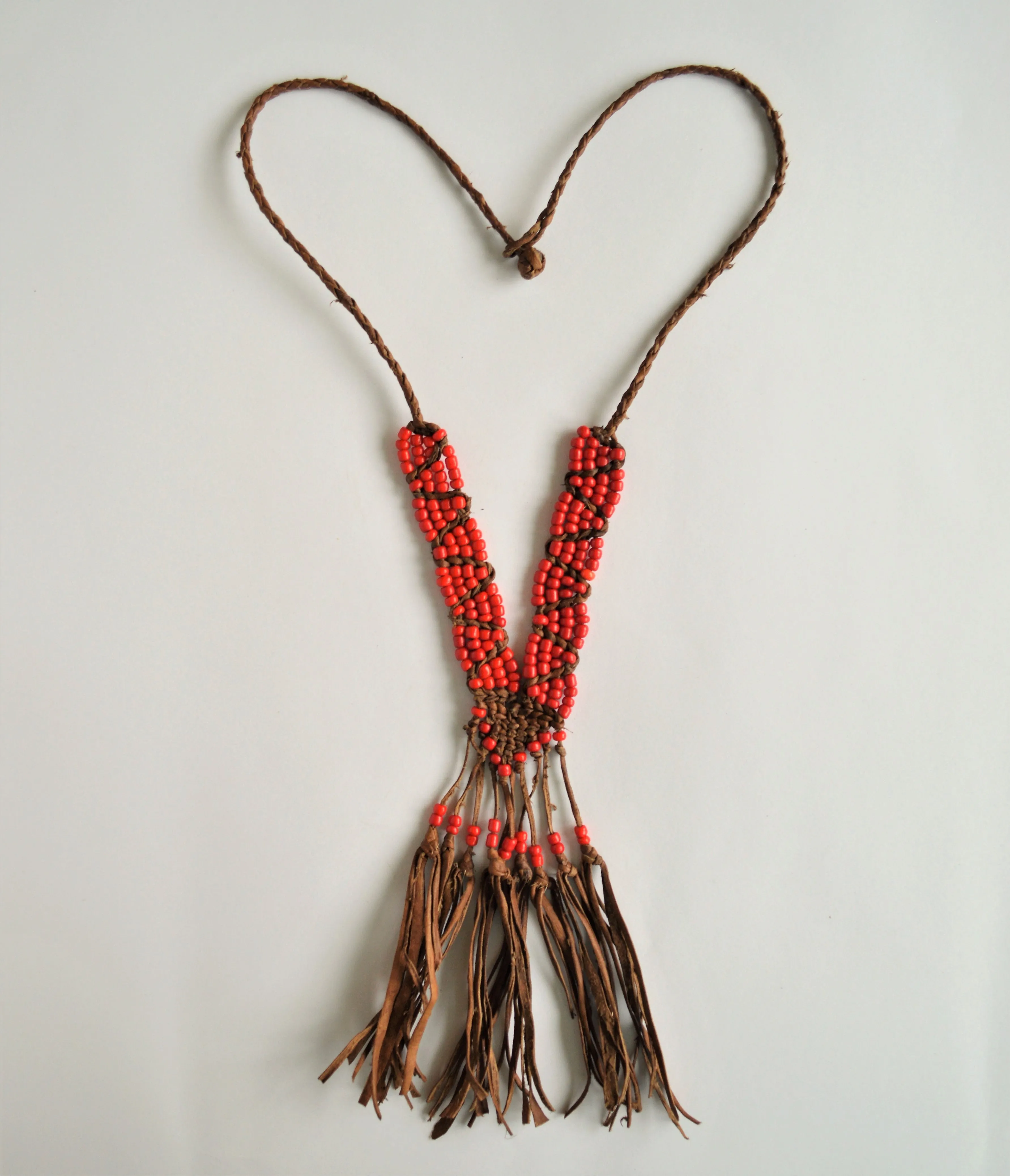 Leather necklace with red beads