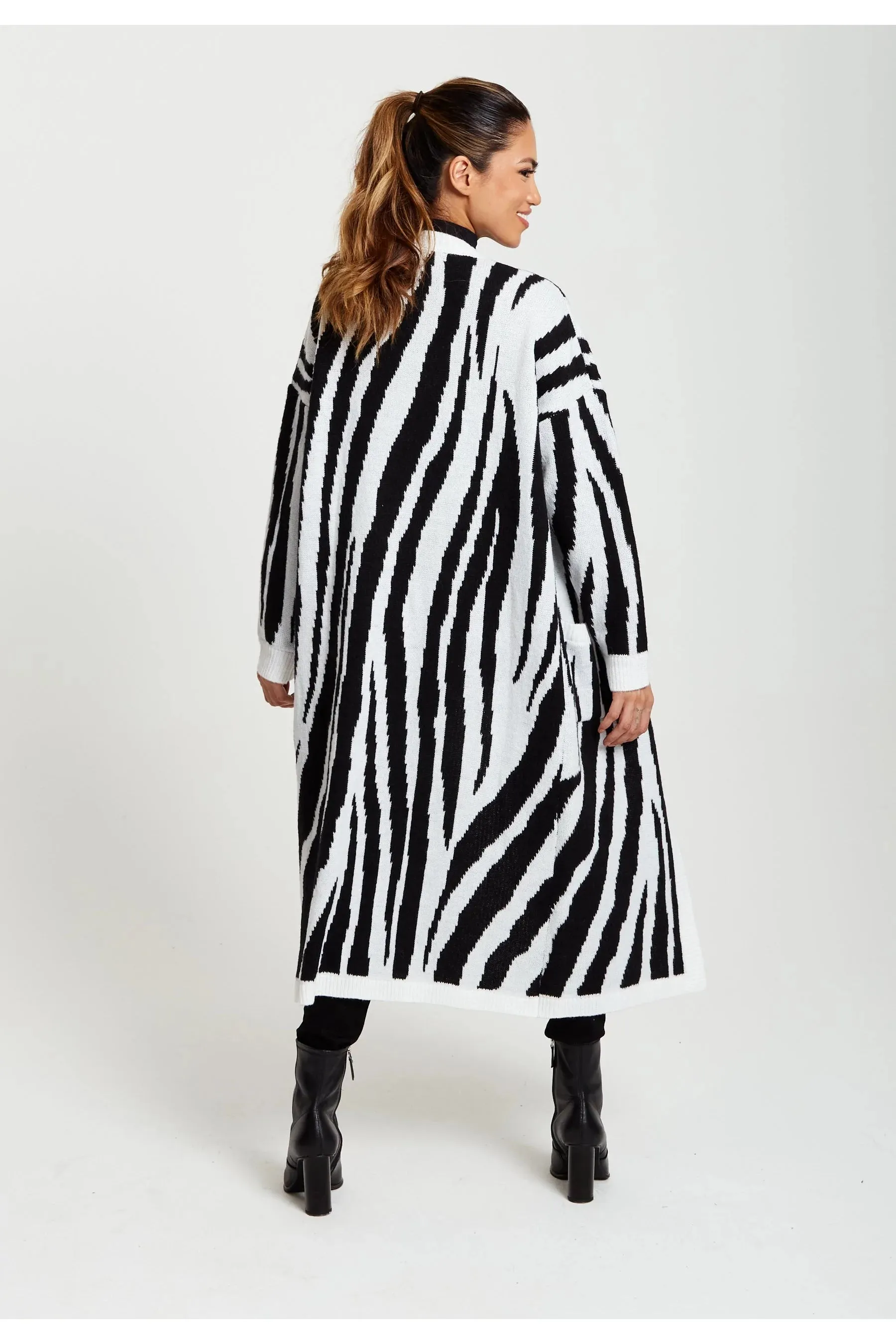 Liquorish Longline Cardigan Zebra Pattern