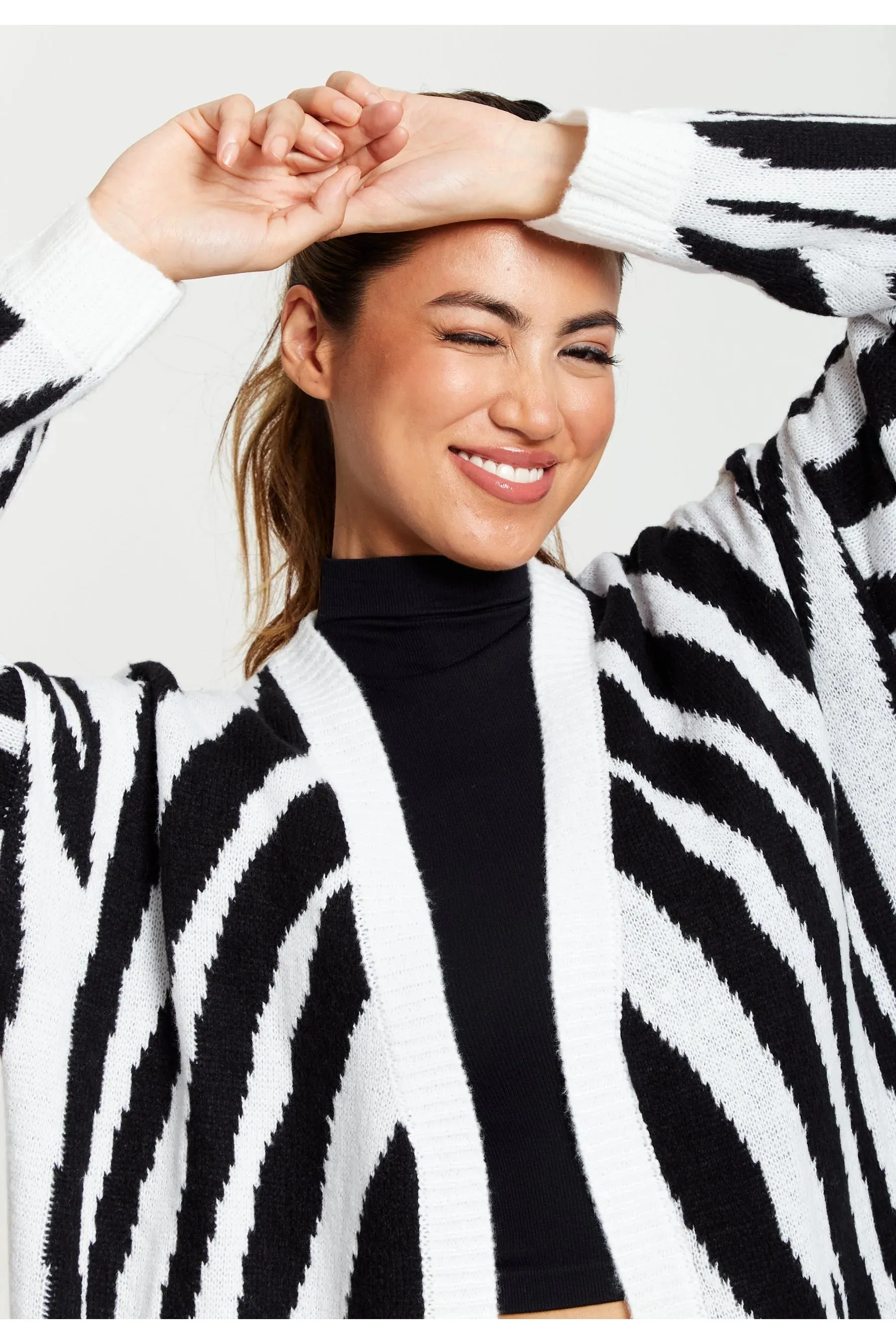 Liquorish Longline Cardigan Zebra Pattern