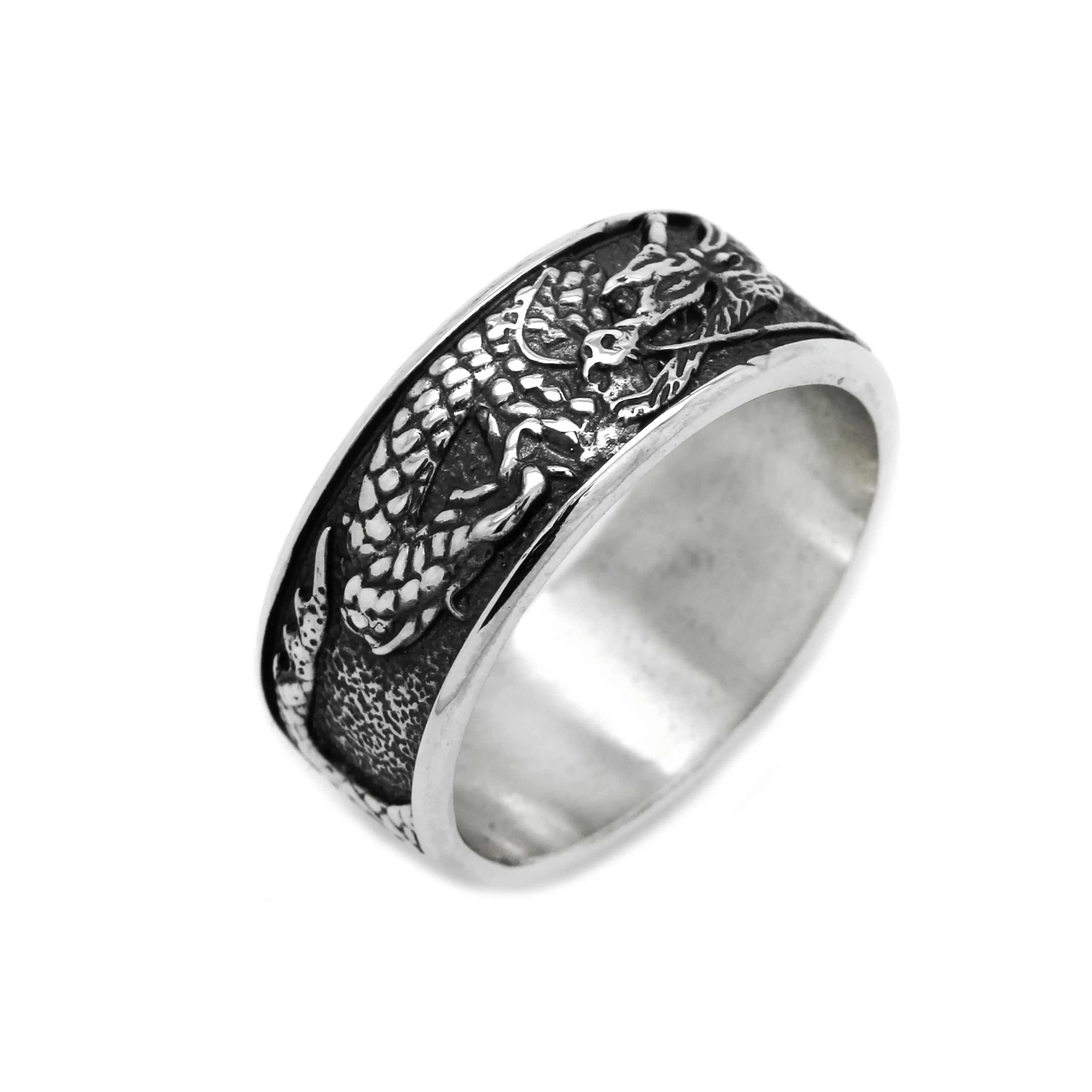 Majestic Water Dragon Engagement Unisex Sterling Silver Ring