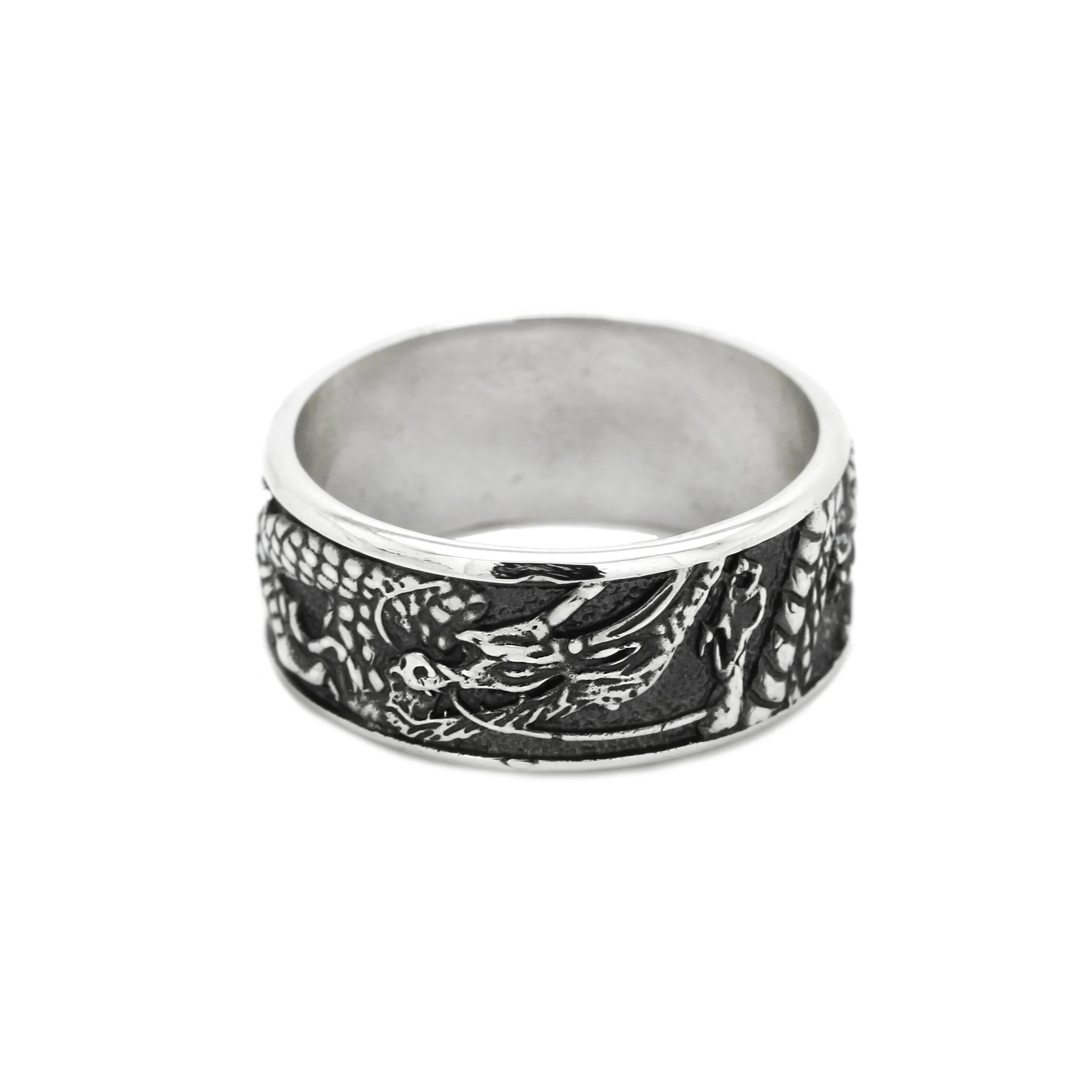 Majestic Water Dragon Engagement Unisex Sterling Silver Ring