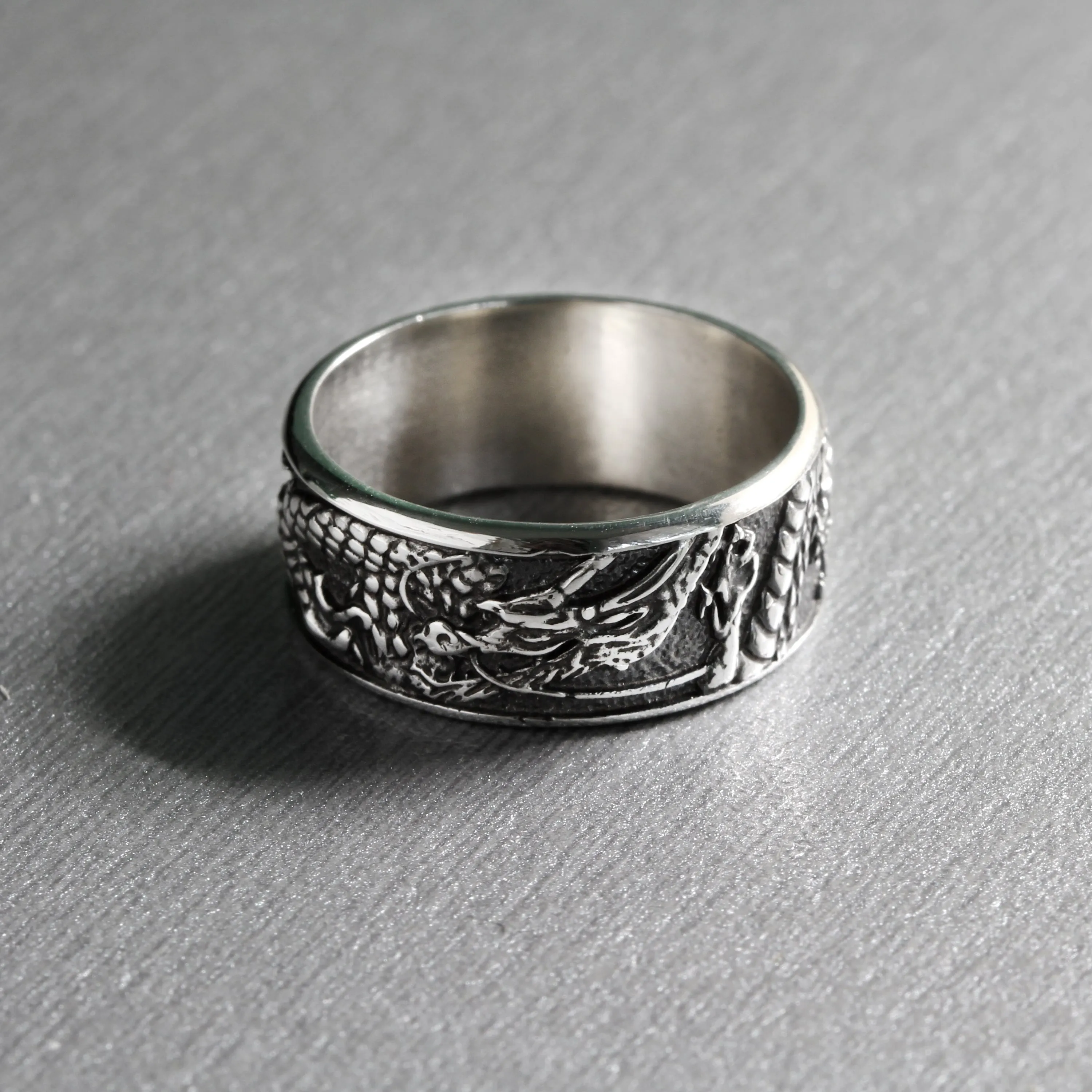 Majestic Water Dragon Engagement Unisex Sterling Silver Ring