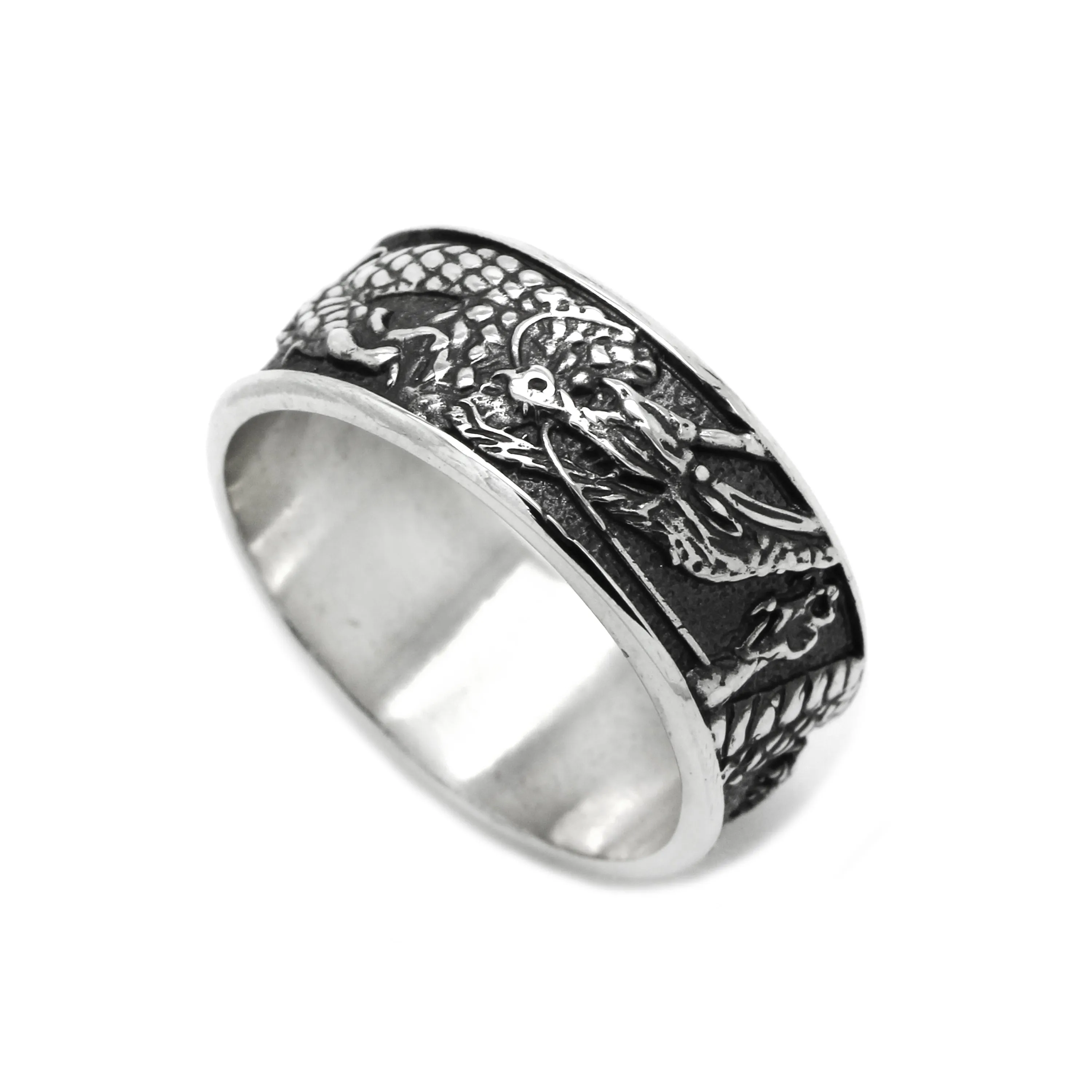 Majestic Water Dragon Engagement Unisex Sterling Silver Ring