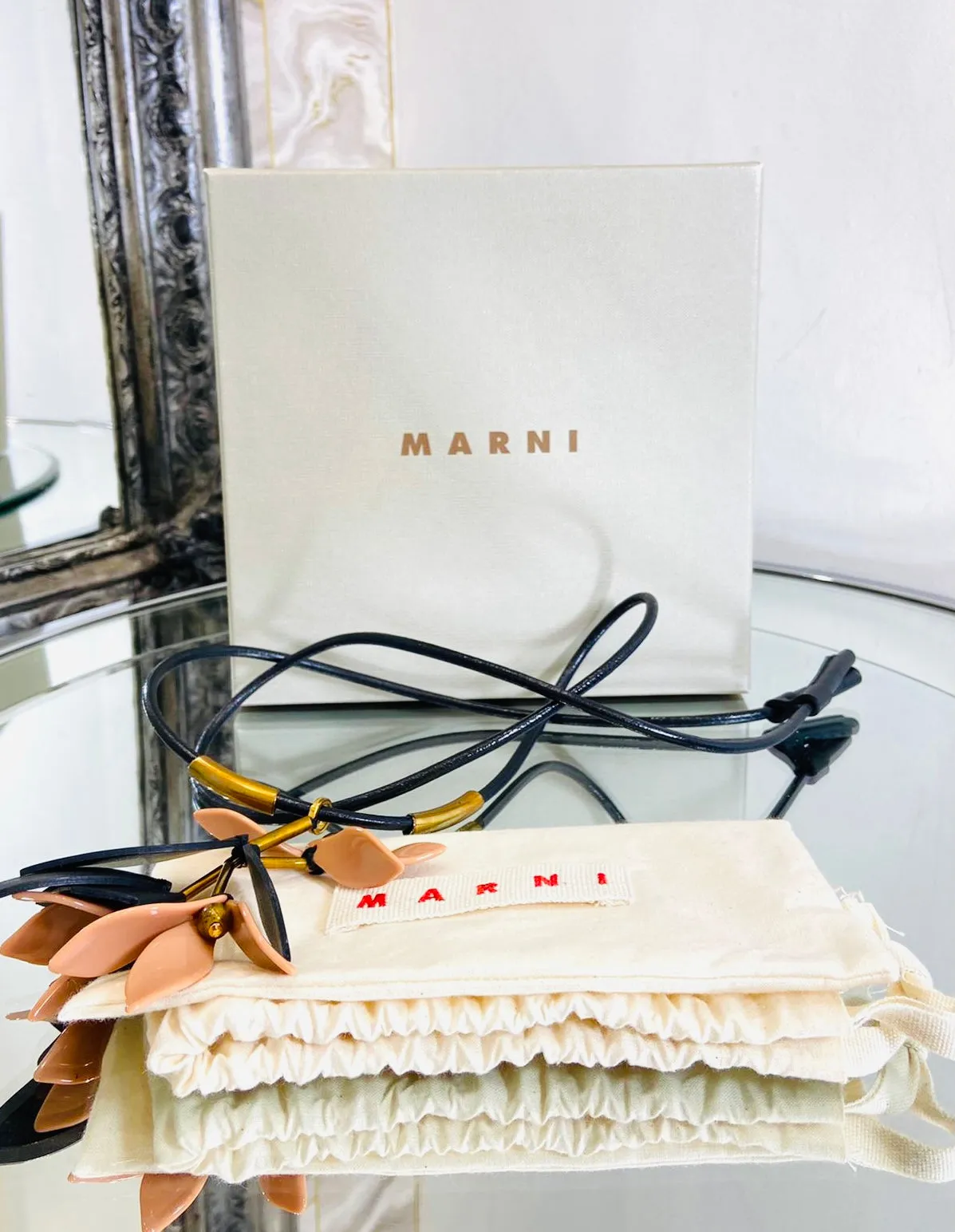 Marni Leather Floral Necklace