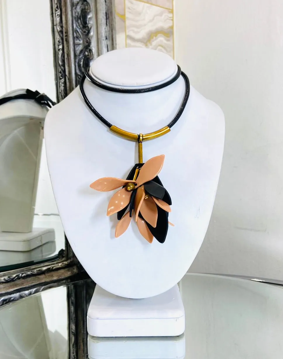 Marni Leather Floral Necklace