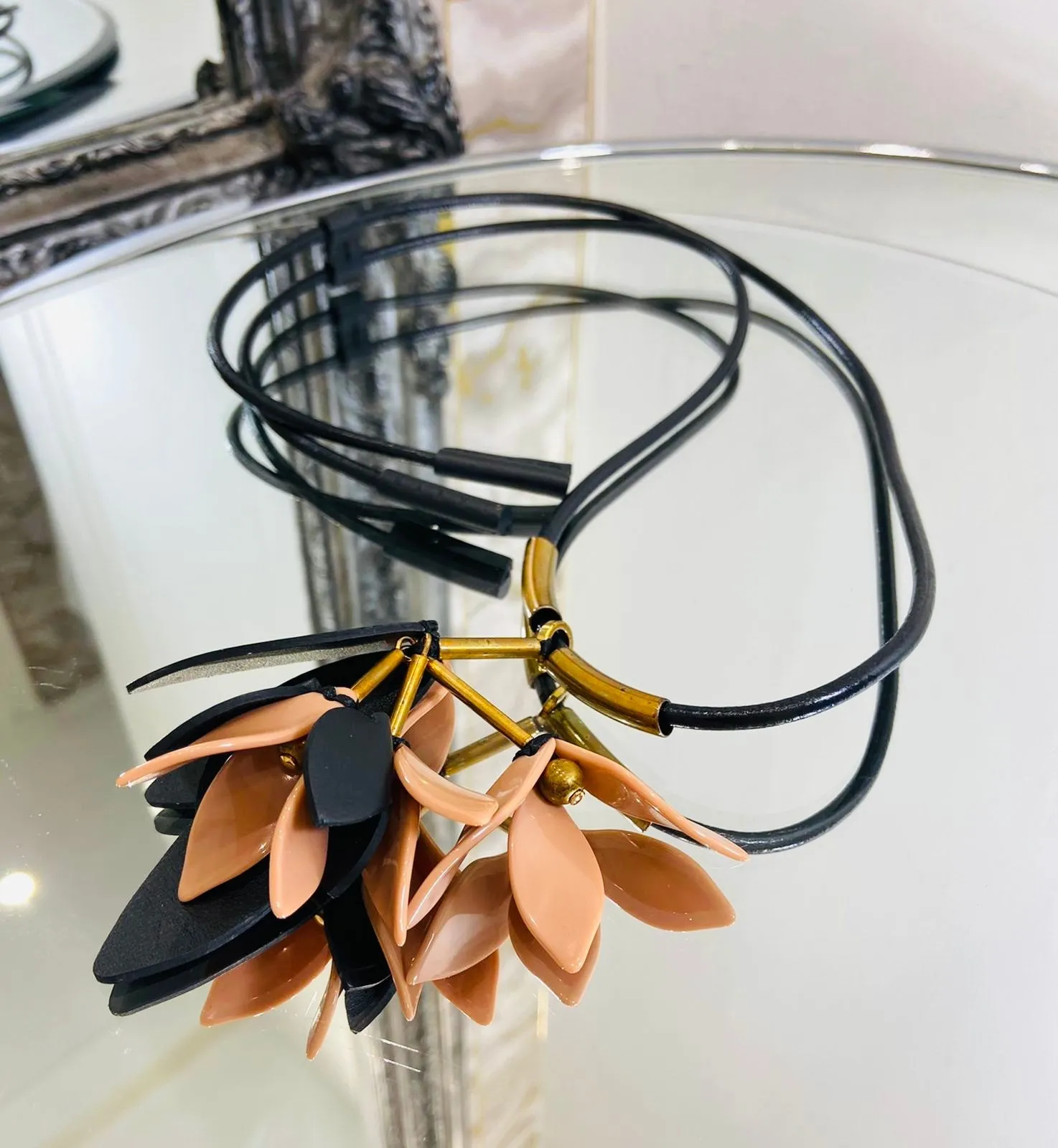 Marni Leather Floral Necklace