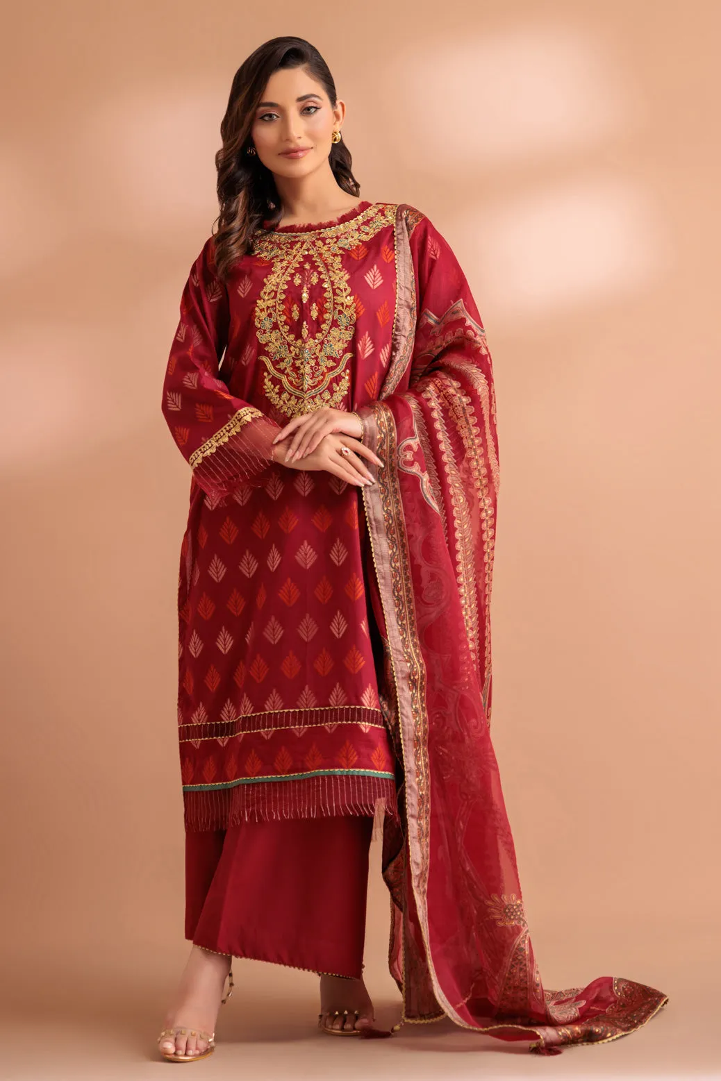 MAROON-JACQUARD-3 PIECE (SS5243P13) BIN 5 R26