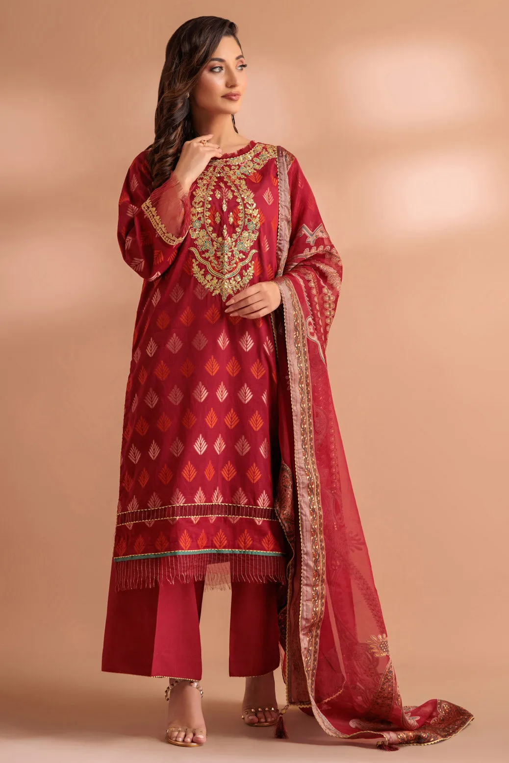 MAROON-JACQUARD-3 PIECE (SS5243P13) BIN 5 R26