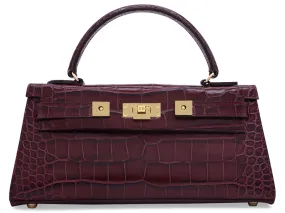 Maya East West Orinoco 'Croc' Print Calf Leather Handbag - Wine