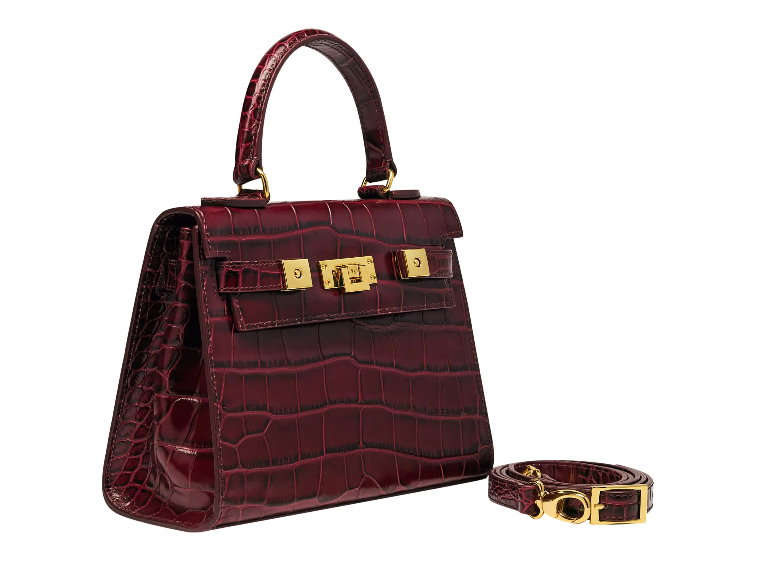 Maya Midi Orinoco 'Croc' Print Calf Leather Handbag - Wine