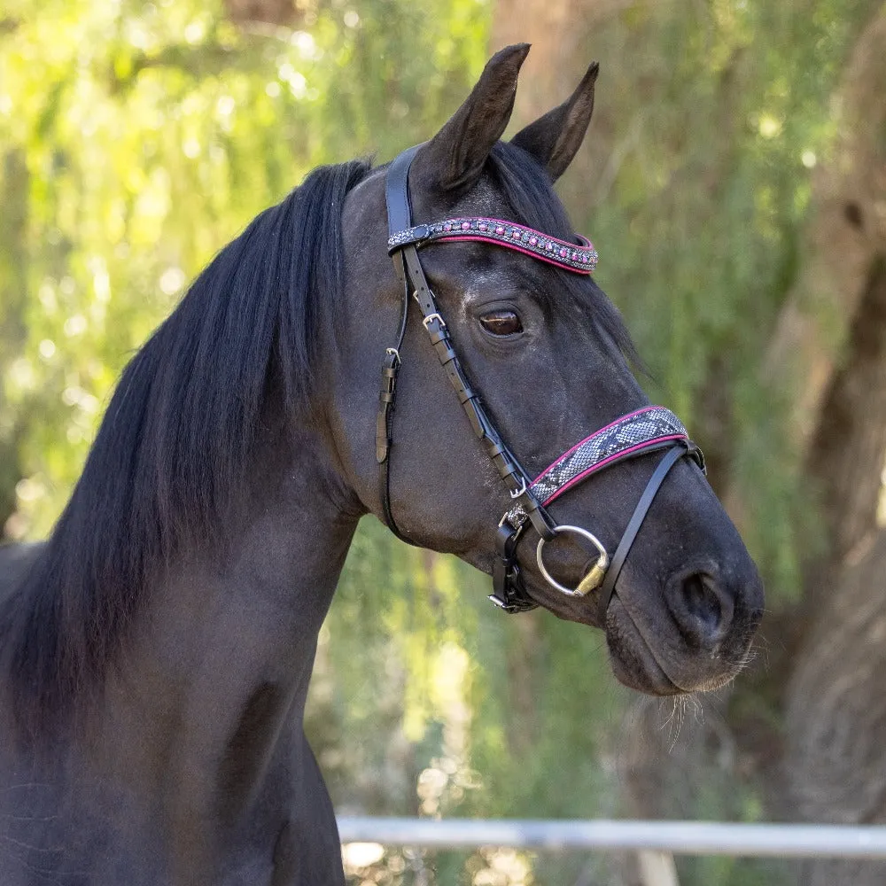 Medusa Snaffle Bridle with Pink Glitter Piping