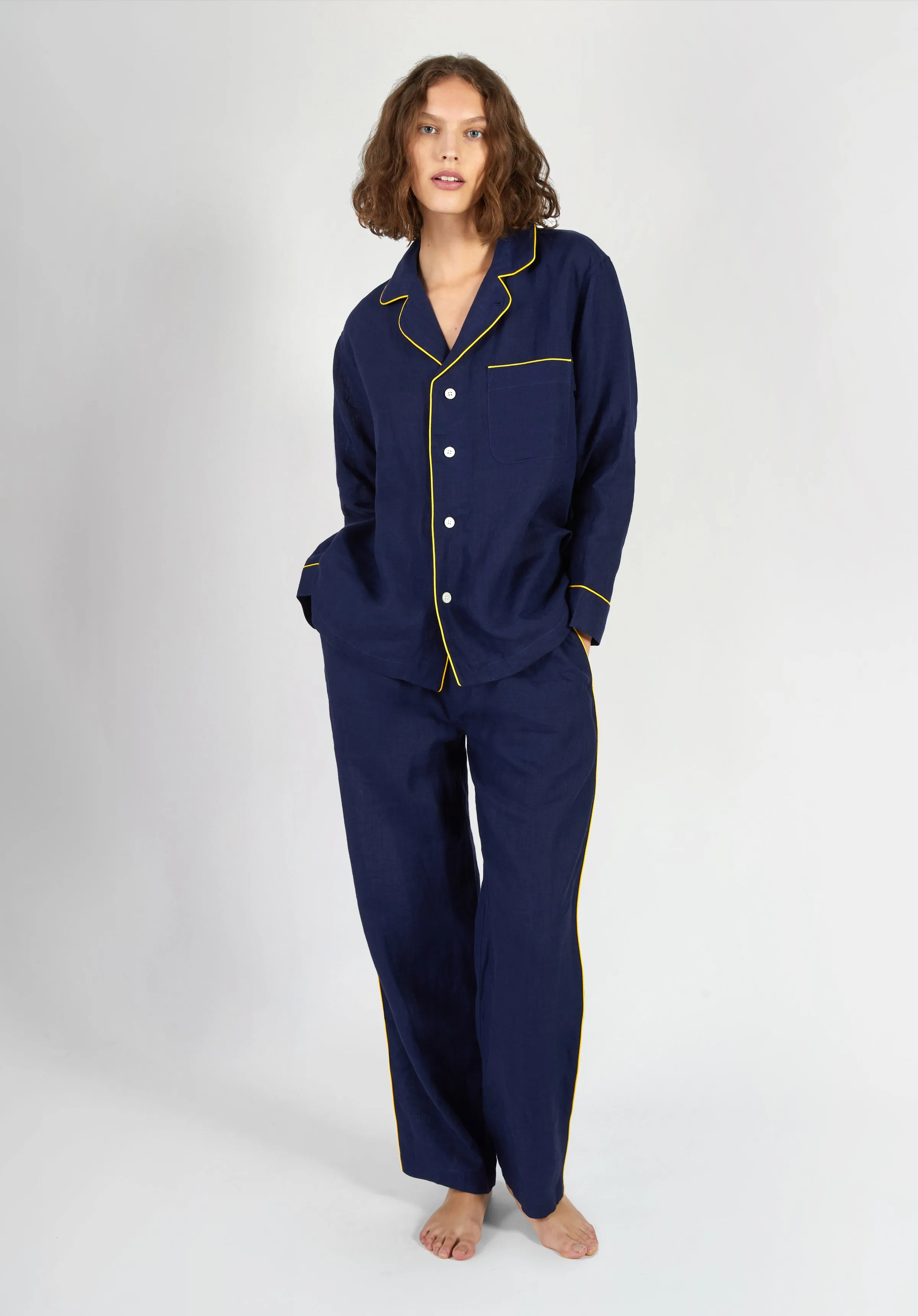 Milton Pajama Shirt in Navy Linen