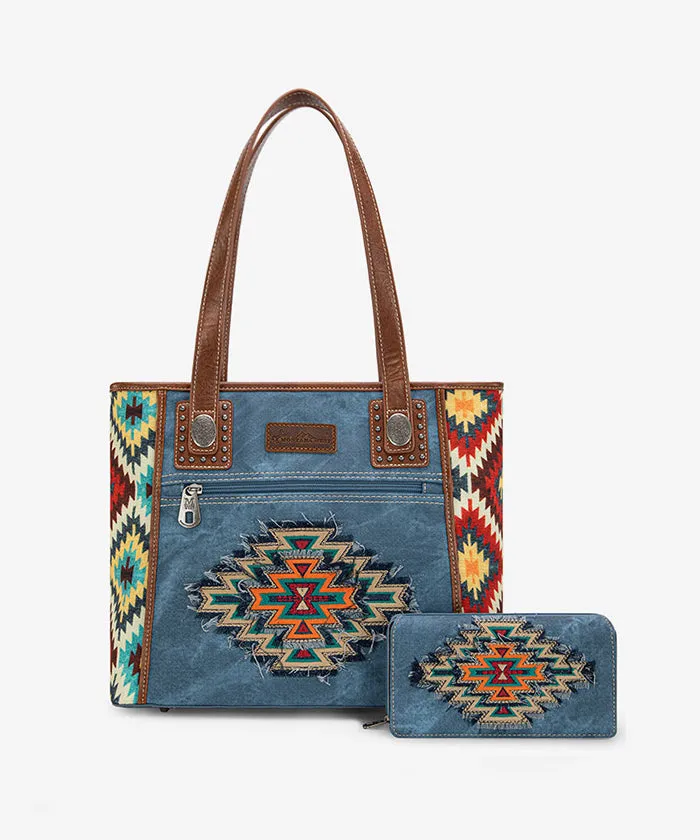 Montana West Aztec Denim Concealed Carry Tote Set