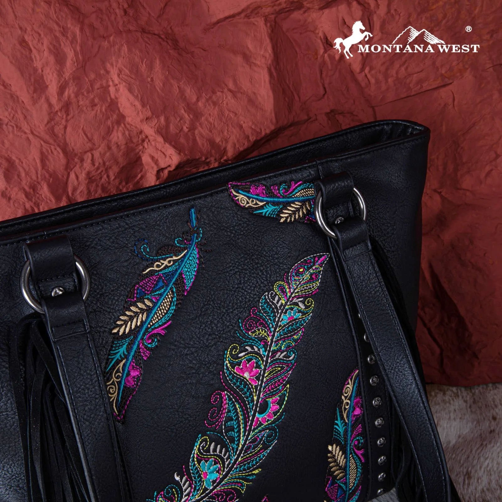 Montana West Embroidered Feather Concealed Carry Tote