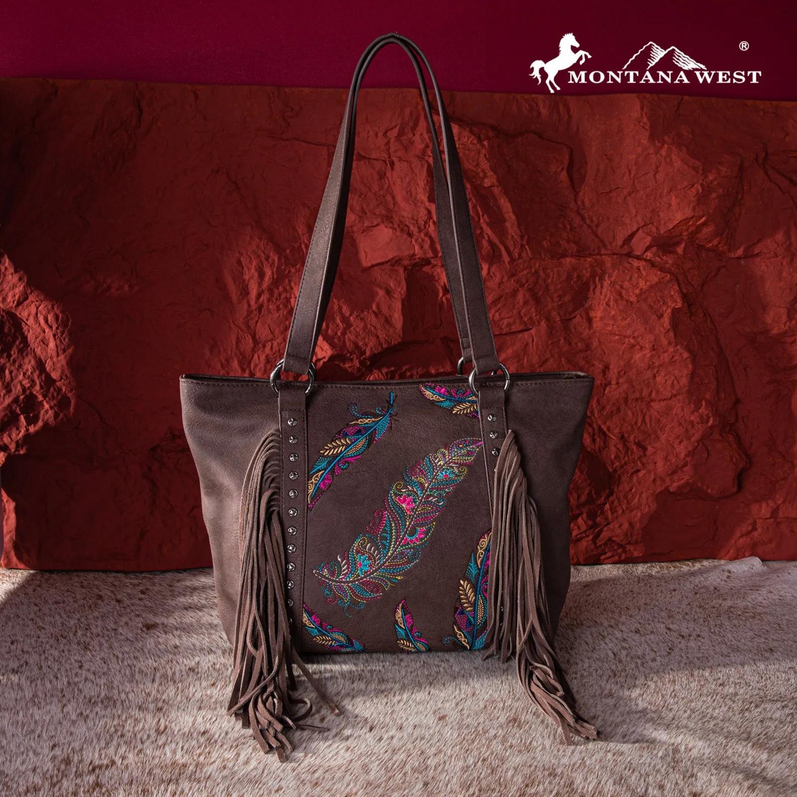 Montana West Embroidered Feather Concealed Carry Tote