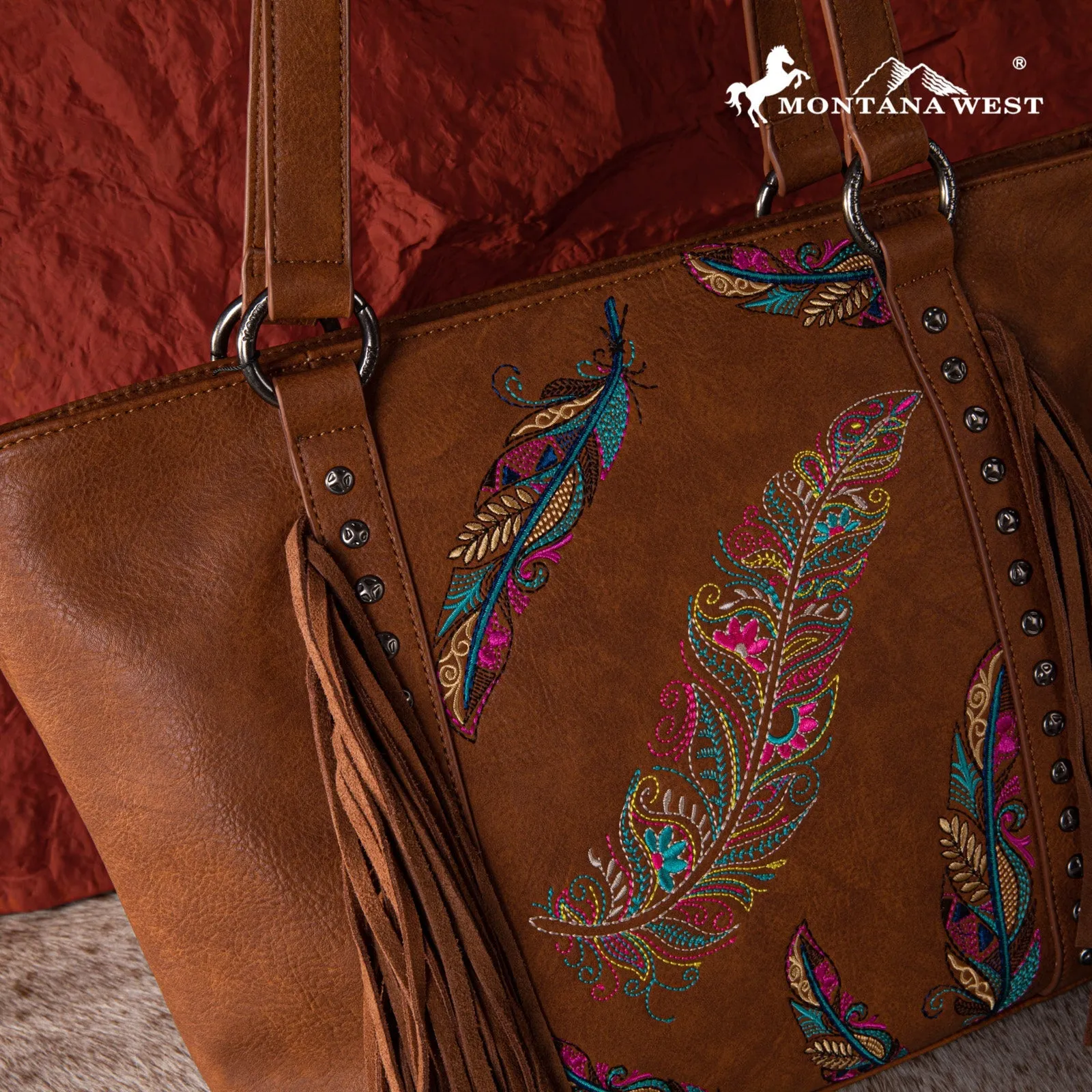 Montana West Embroidered Feather Concealed Carry Tote