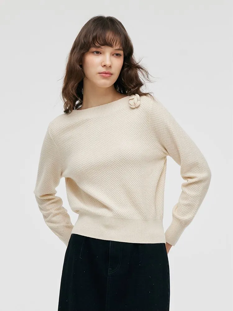 Off Shoulder Women Sweater With Detachable 3D Rose