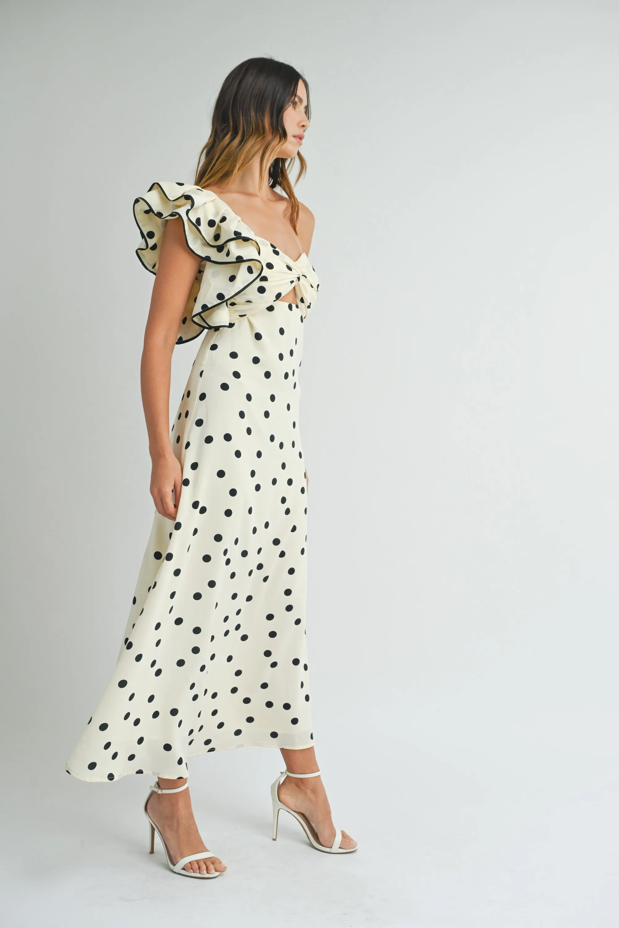 One Shoulder Polka Dot Maxi