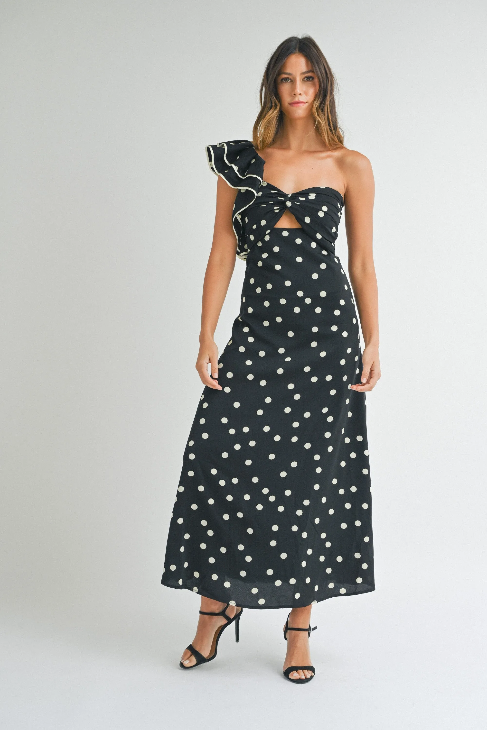 One Shoulder Polka Dot Maxi