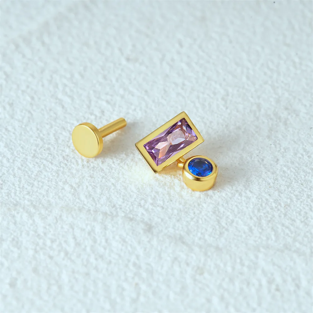 Purple Baguette CZ Diamond Drop Flat Back Stud Earrings