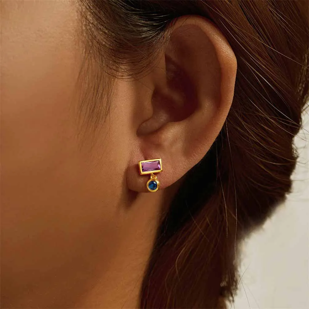 Purple Baguette CZ Diamond Drop Flat Back Stud Earrings