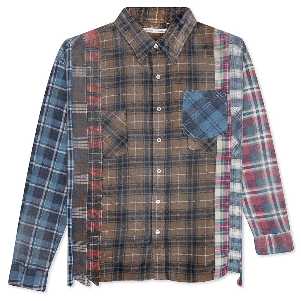 Rebuild by Flannel Shirt 7 Cuts Wide Shirt / Reflection - Brown/Blue