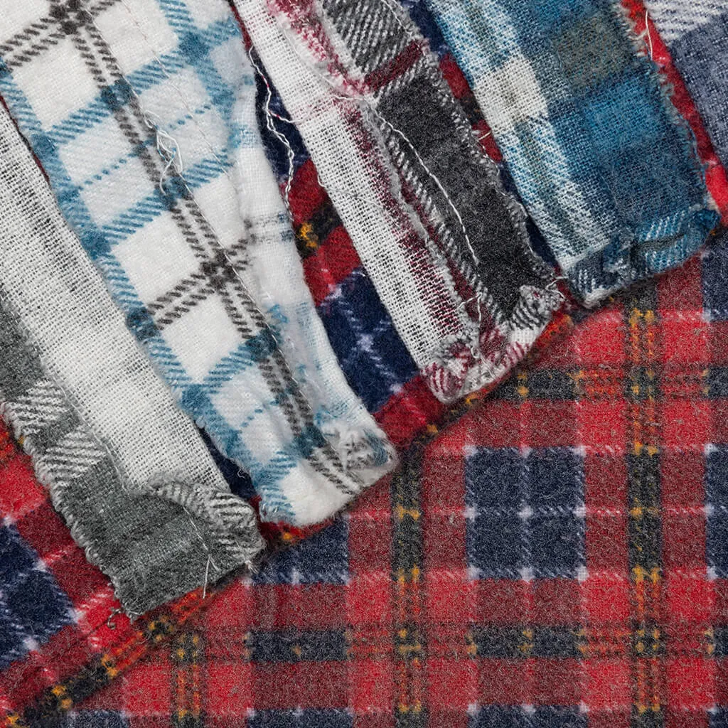 Rebuild by Flannel Shirt Ribbon Wide Shirt / Reflection - Red/Blue