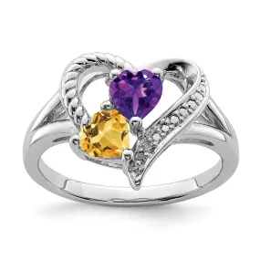 Rhodium Amethyst & Citrine Diamond Ring in Sterling Silver