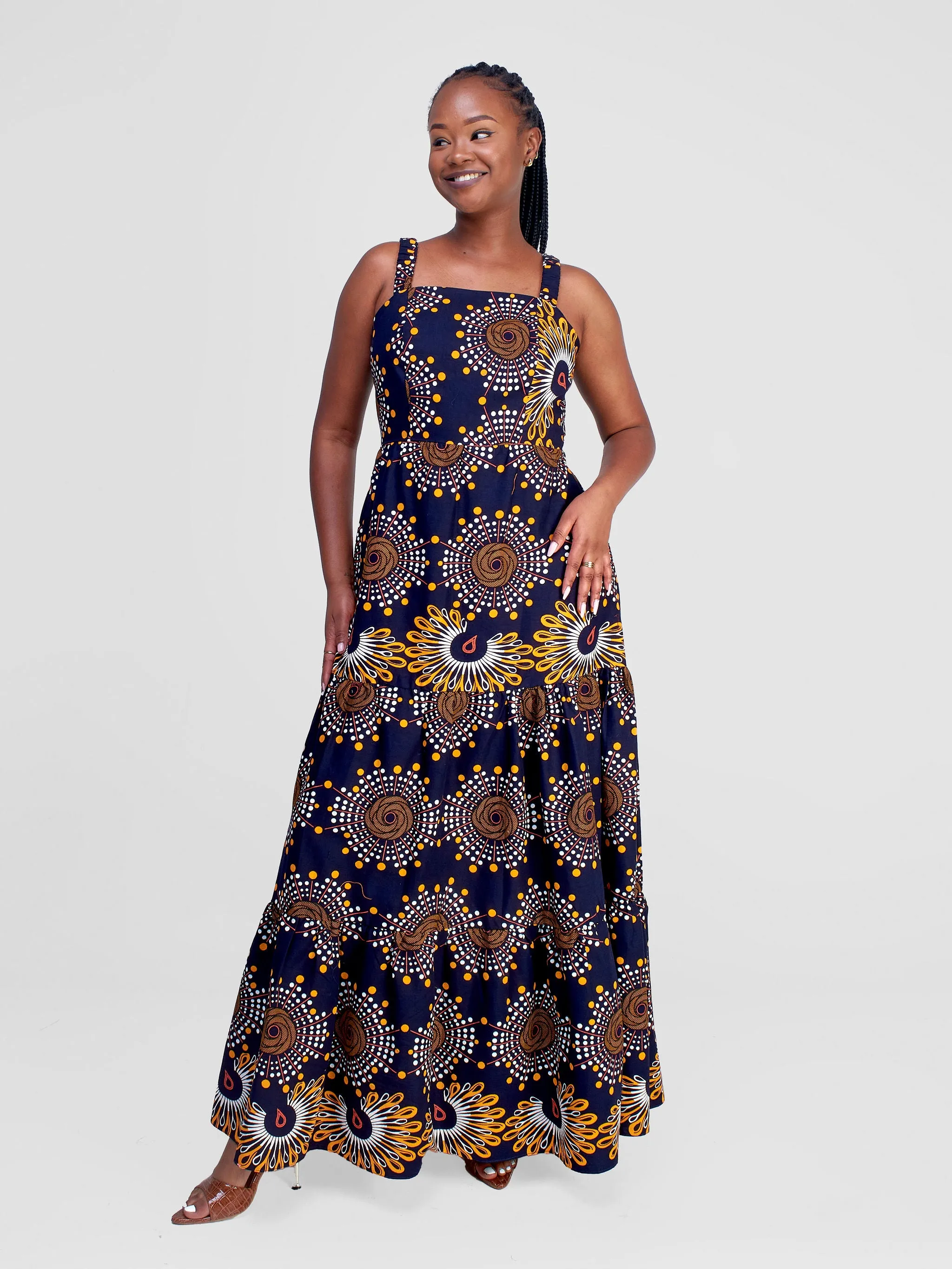 Safari Anga Strappy Tie Back Maxi Dress - Tausi Print