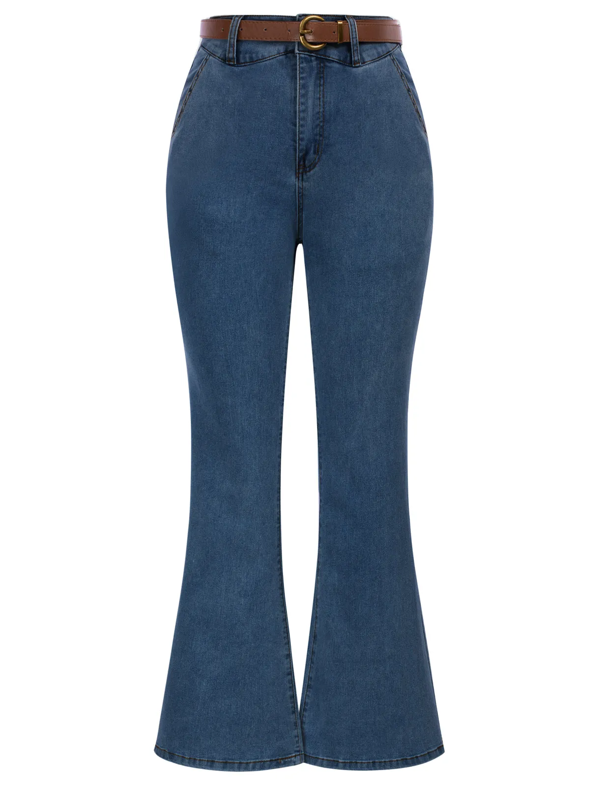 Seckill Offer⌛Vintage High Waisted Flare Jeans with Belt Bootcut Stretchy Denim Pants